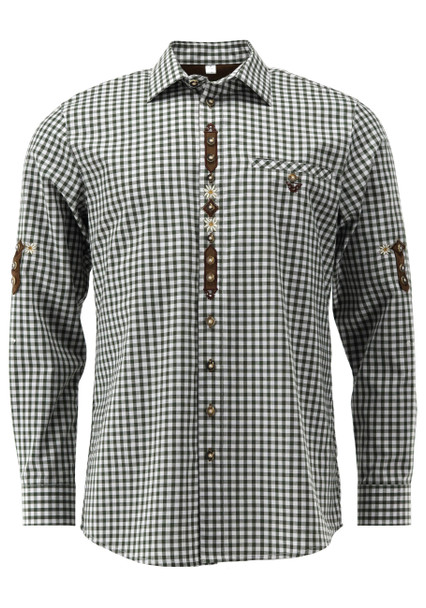 Olive checkered shirt w/design (SH-282OL)