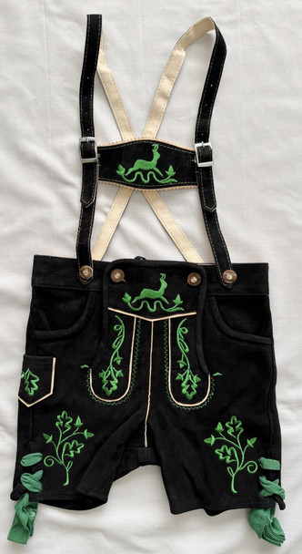Boys Black Goat Lederhosen w/green embroidery