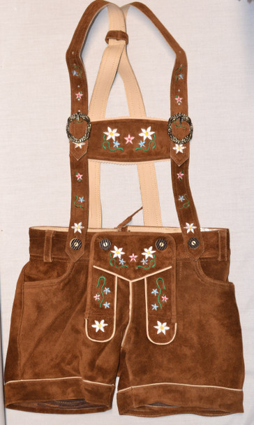 Ladies Leather Flowered Lederhosen - Brown (BTLADLTBRWN) last one EU38