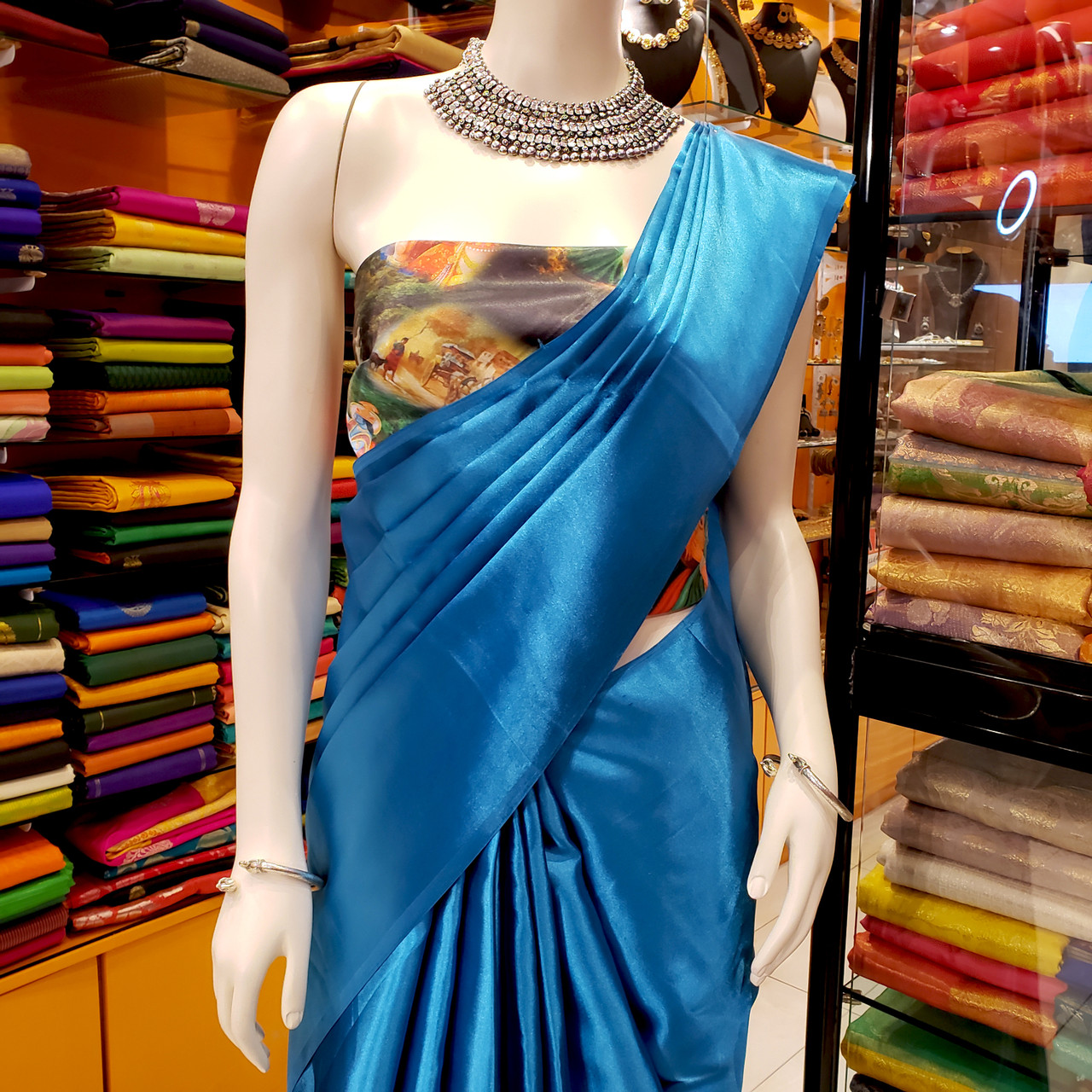 Golden J-pan Satin Silk Plain Saree with Velvet Work Blouse – Lehenga Closet