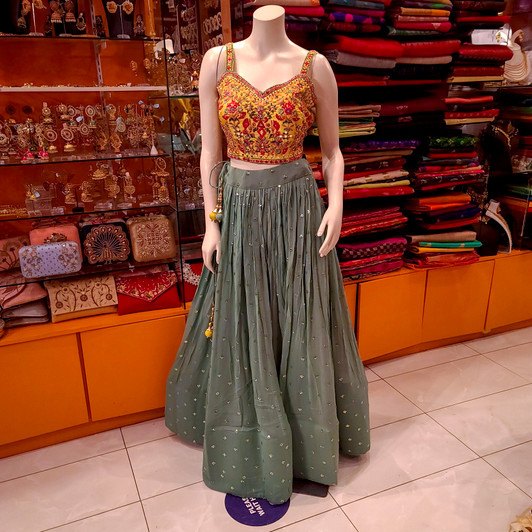 Des Lehenga Teal/ Yellow