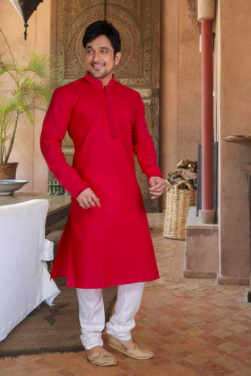 LINEN  KURTA SET RED