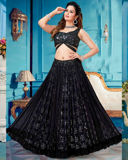 Handworked Black mirror  lehenga