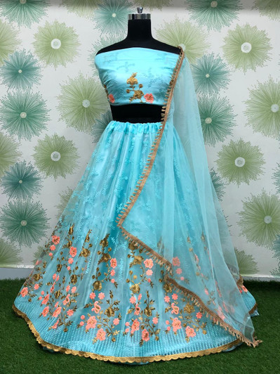 Net Emb. Lehenga SkyBlue