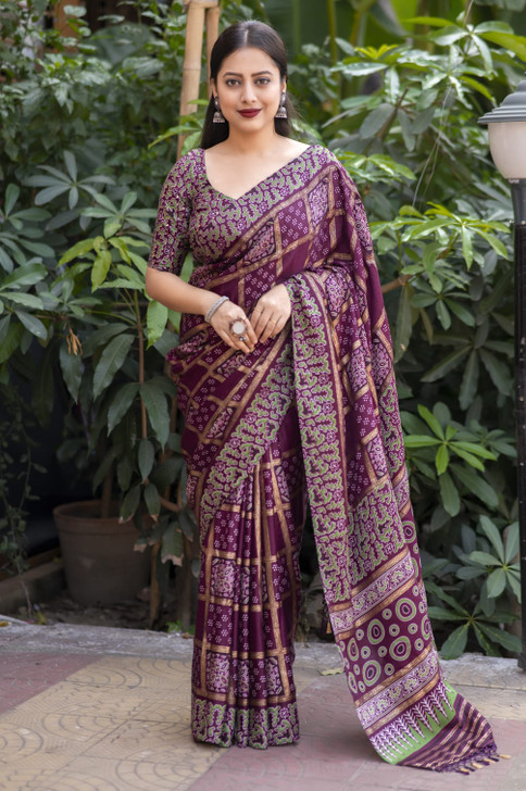 Ajrakh printing insp saree