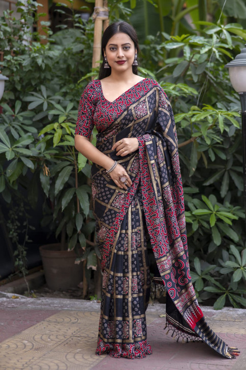 Ajrakh printing insp saree