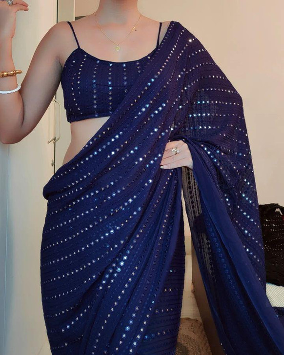 Mirror Emb fancy Saree