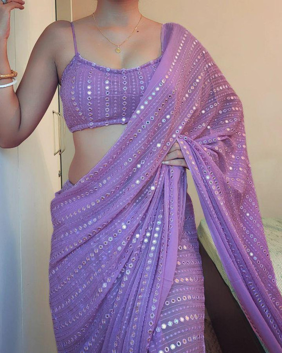 Mirror Emb fancy Saree