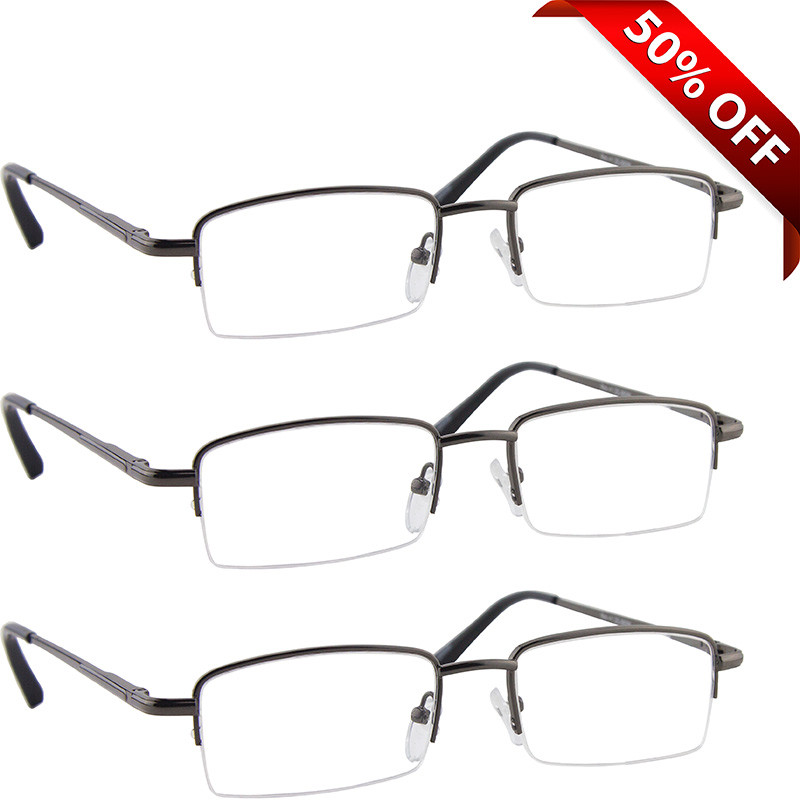 Value 3 Pack Half Frame Metal Reading Glasses