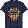 Masonic USA American Flag Skull Square & Compass Freemason T-Shirt