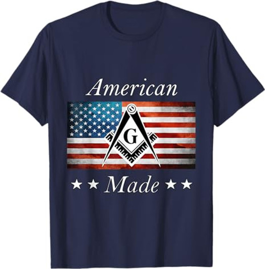 American Made Masonic USA Flag Square Compass Freemason T-Shirt