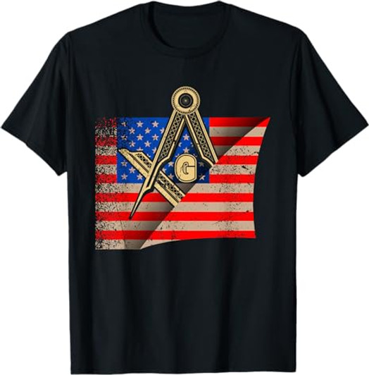 Vintage US Flag Real Mason Square & Compass Masonic T-Shirt