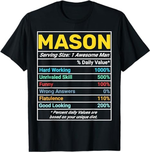 Mason Nutrition Facts Awesome Man T-Shirt