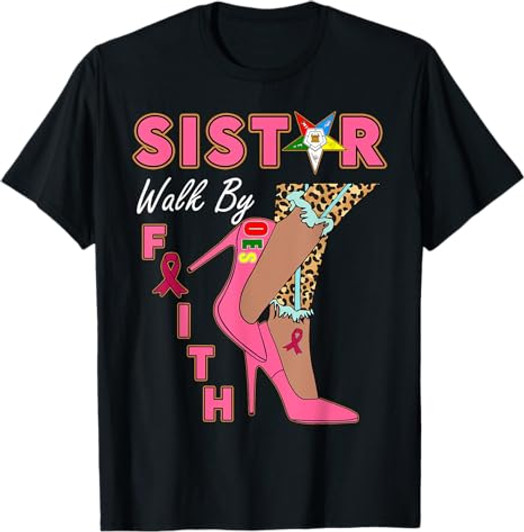 OES SiStar Leopard Walk By Faith Breast Cancer Awareness T-Shirt