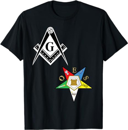 OES Mason Split Long T Shirt Masonic Eastern Star Tee Black T-Shirt