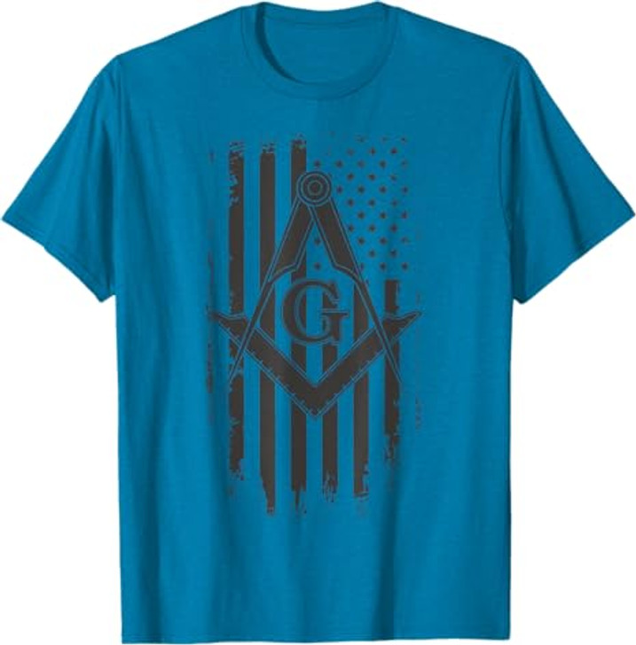 Mens Masonic American Flag Square and Compass - Freemason T-Shirt