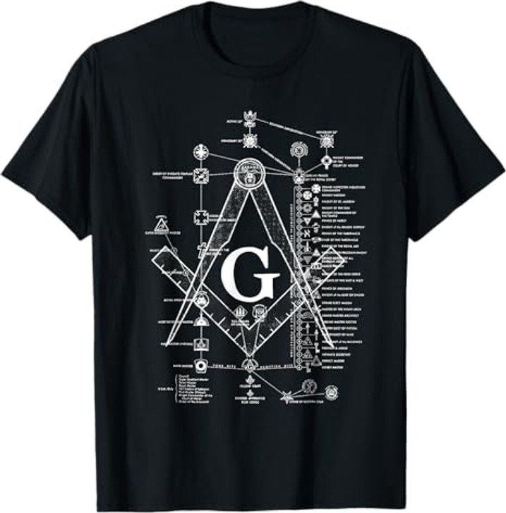 Structure of Freemasonry Square and Compass Diagram T-Shirt