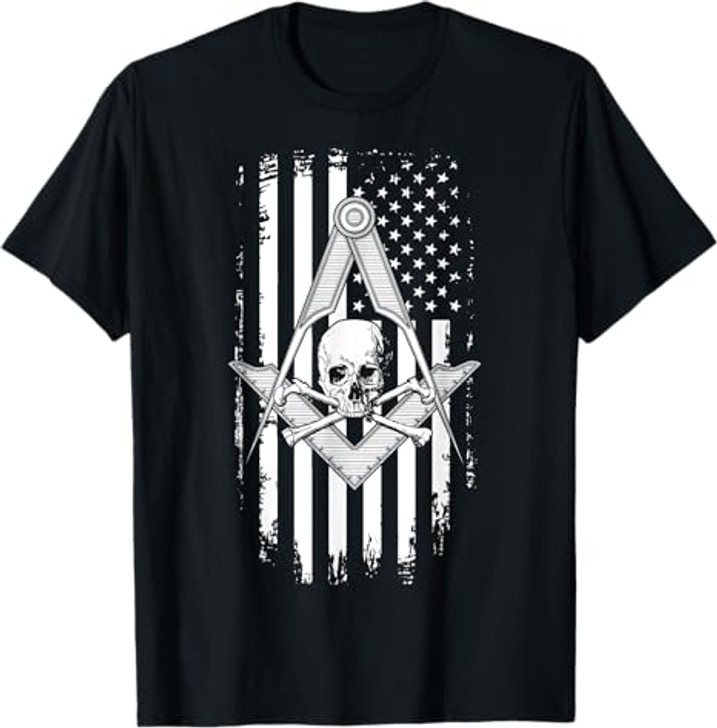 Master Mason American Flag Masonic Skull - Freemason T-Shirt