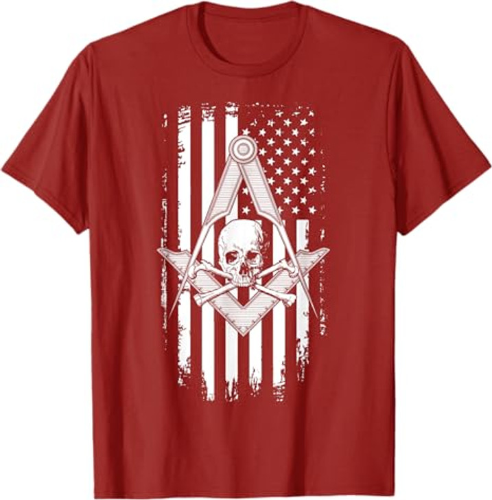 Master Mason American Flag Masonic Skull - Freemason T-Shirt