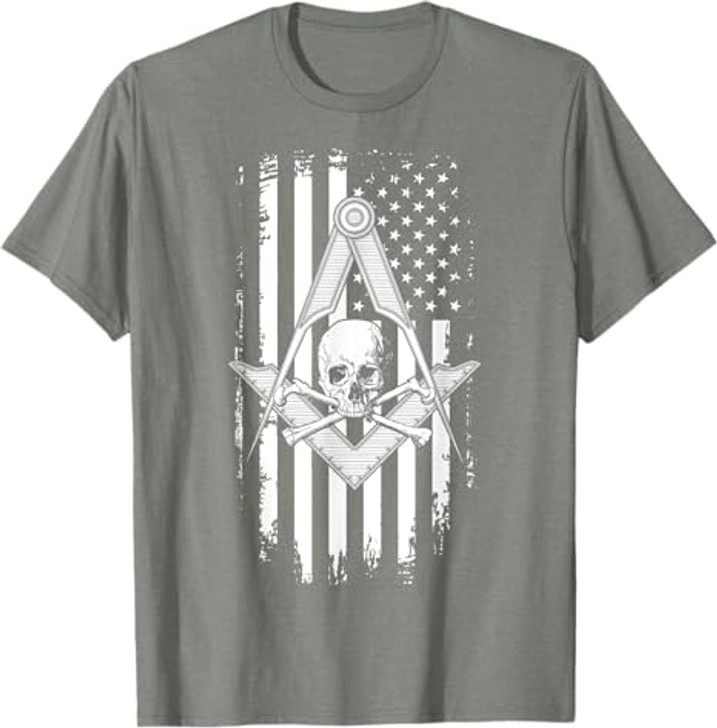 Master Mason American Flag Masonic Skull - Freemason T-Shirt
