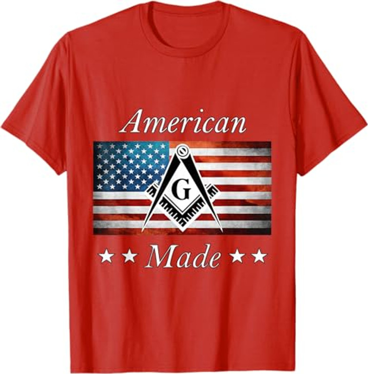 American Made Masonic USA Flag Square Compass Freemason T-Shirt