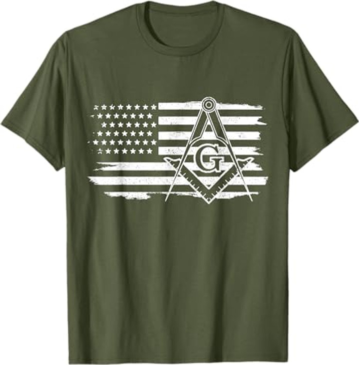 Mason Square & Compass Masonic US Flag Freemason Shriner T-Shirt