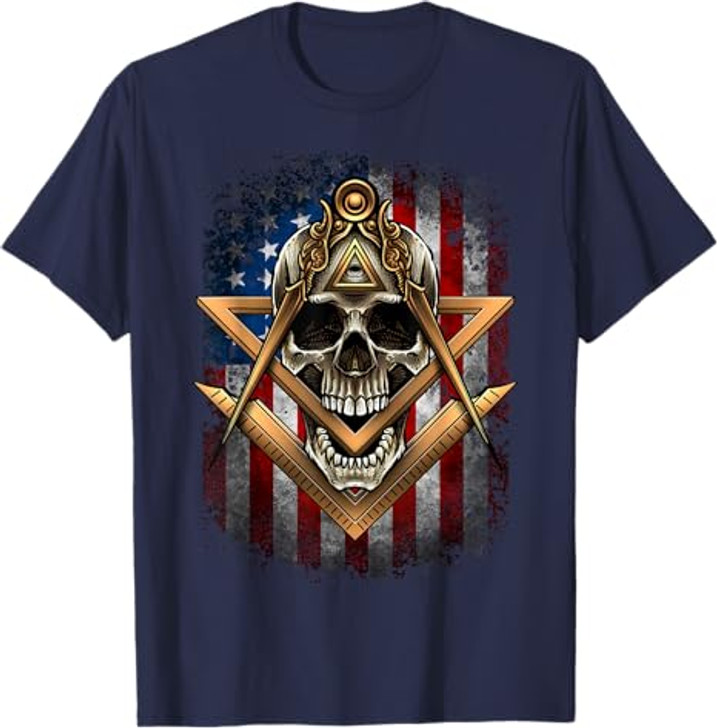 Masonic USA American Flag Skull Square & Compass Freemason T-Shirt