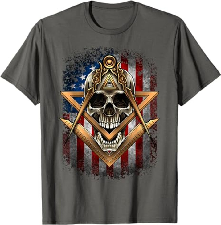 Masonic USA American Flag Skull Square & Compass Freemason T-Shirt