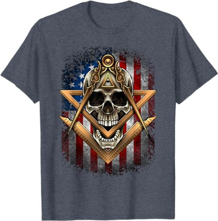 Masonic USA American Flag Skull Square & Compass Freemason T-Shirt