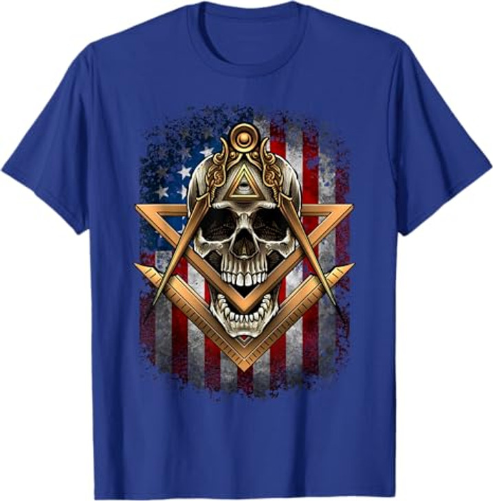 Masonic USA American Flag Skull Square & Compass Freemason T-Shirt