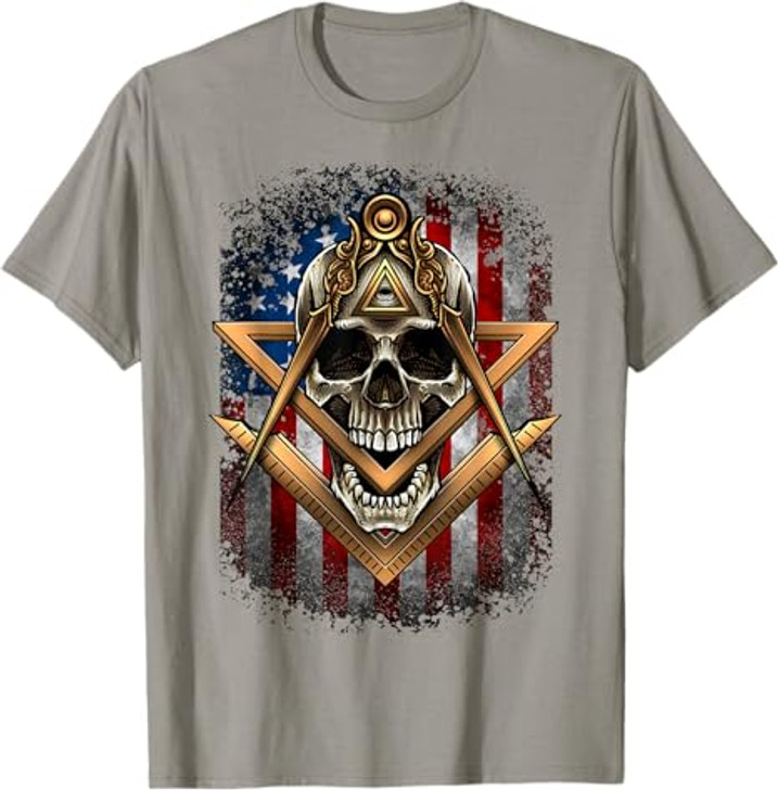 Masonic USA American Flag Skull Square & Compass Freemason T-Shirt