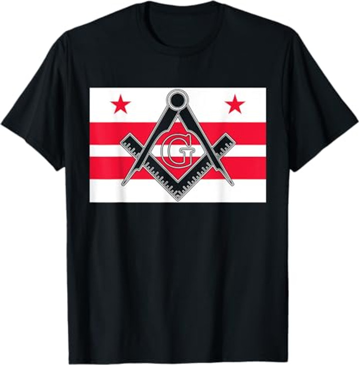 Washington DC State Flag Masonic Square & Compass Freemason T-Shirt