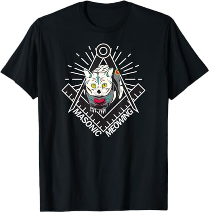 Cute Masonic Meowing Cat freemason mason esoteric spiritual T-Shirt