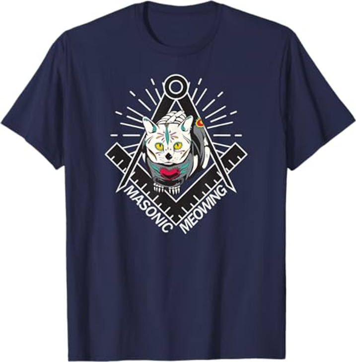 Cute Masonic Meowing Cat freemason mason esoteric spiritual T-Shirt
