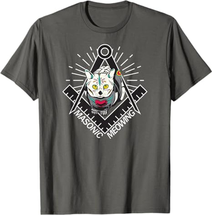 Cute Masonic Meowing Cat freemason mason esoteric spiritual T-Shirt