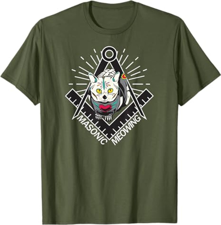 Cute Masonic Meowing Cat freemason mason esoteric spiritual T-Shirt