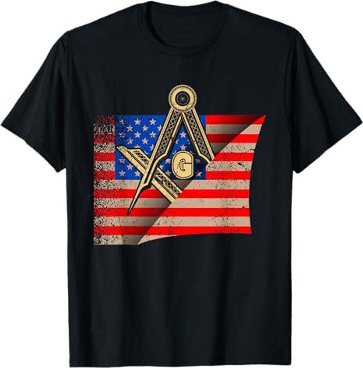 Vintage US Flag Real Mason Square & Compass Masonic T-Shirt