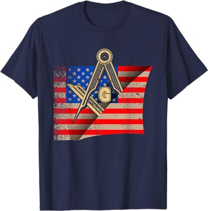 Vintage US Flag Real Mason Square & Compass Masonic T-Shirt