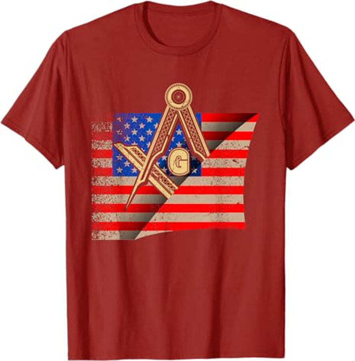 Vintage US Flag Real Mason Square & Compass Masonic T-Shirt