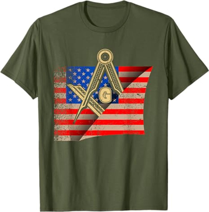 Vintage US Flag Real Mason Square & Compass Masonic T-Shirt