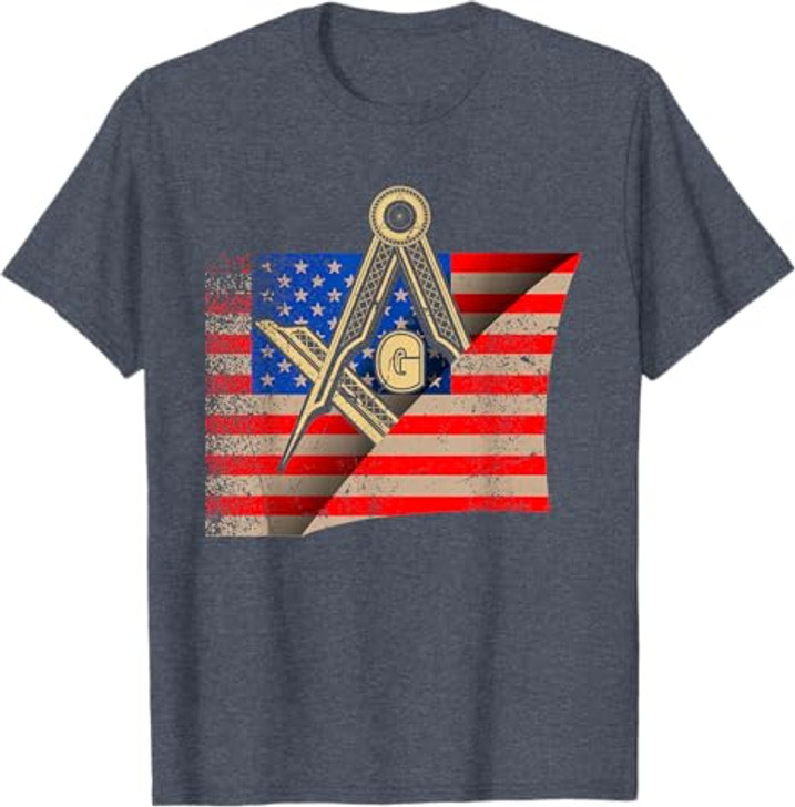 Vintage US Flag Real Mason Square & Compass Masonic T-Shirt