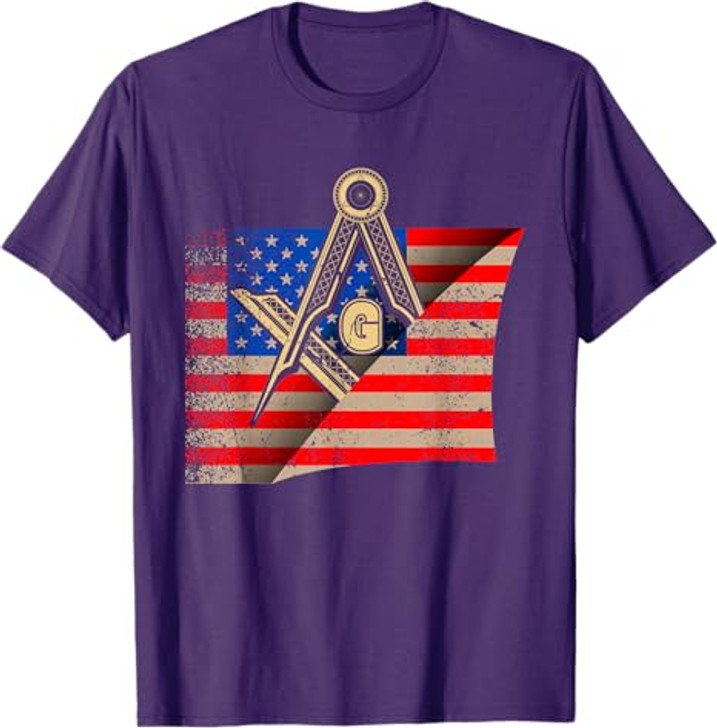 Vintage US Flag Real Mason Square & Compass Masonic T-Shirt