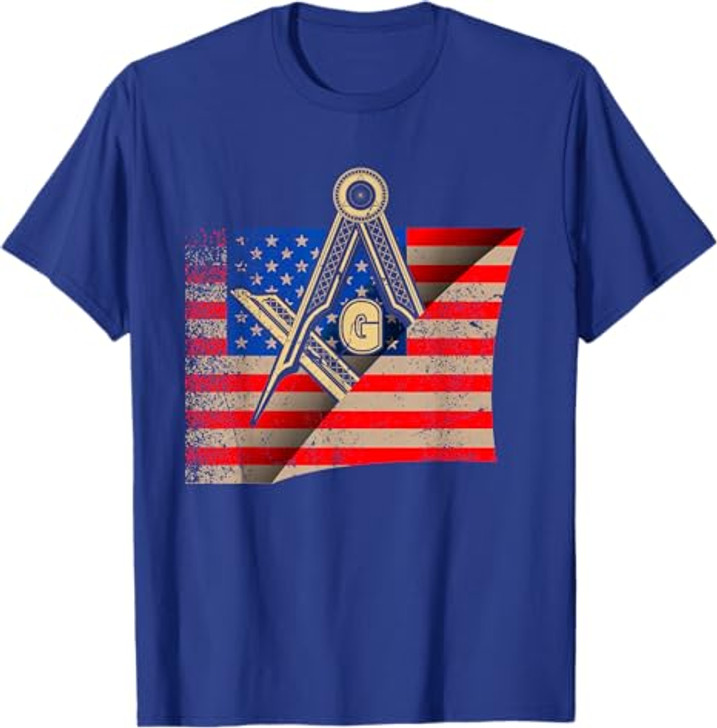 Vintage US Flag Real Mason Square & Compass Masonic T-Shirt