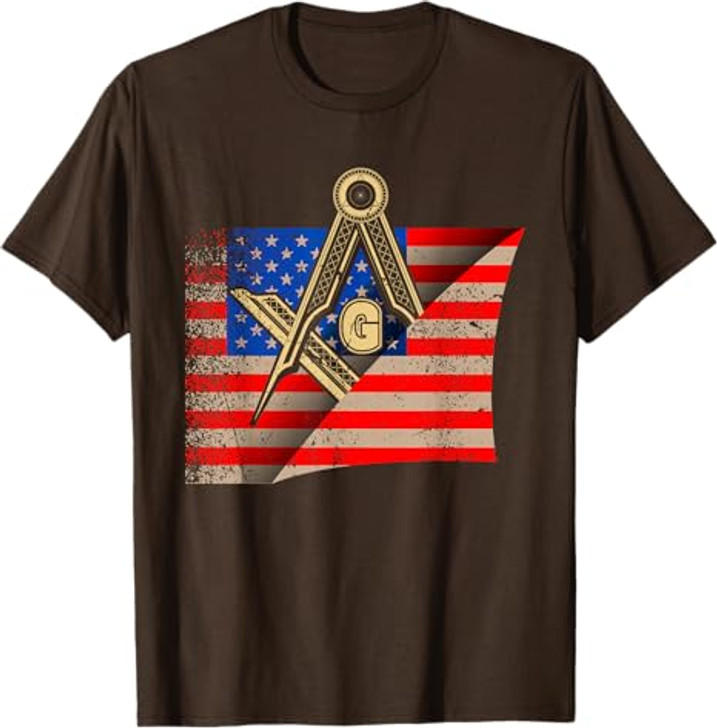 Vintage US Flag Real Mason Square & Compass Masonic T-Shirt