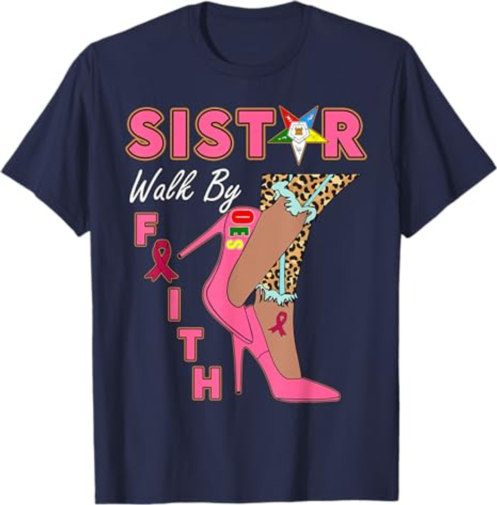 OES SiStar Leopard Walk By Faith Breast Cancer Awareness T-Shirt