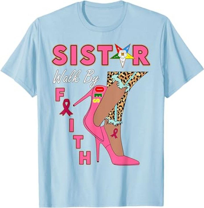 OES SiStar Leopard Walk By Faith Breast Cancer Awareness T-Shirt