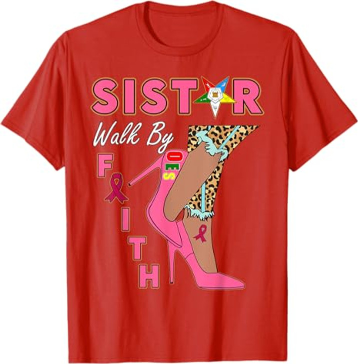 OES SiStar Leopard Walk By Faith Breast Cancer Awareness T-Shirt