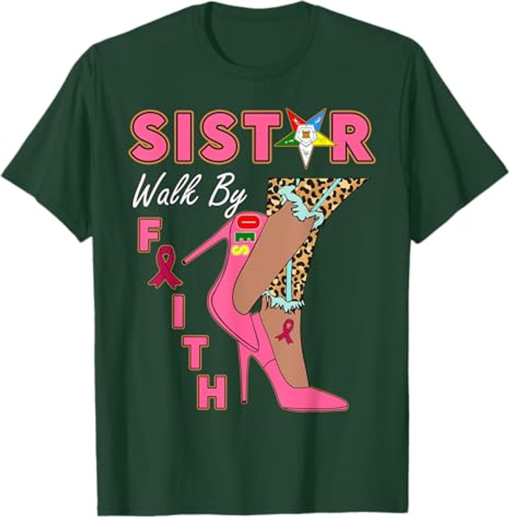 OES SiStar Leopard Walk By Faith Breast Cancer Awareness T-Shirt