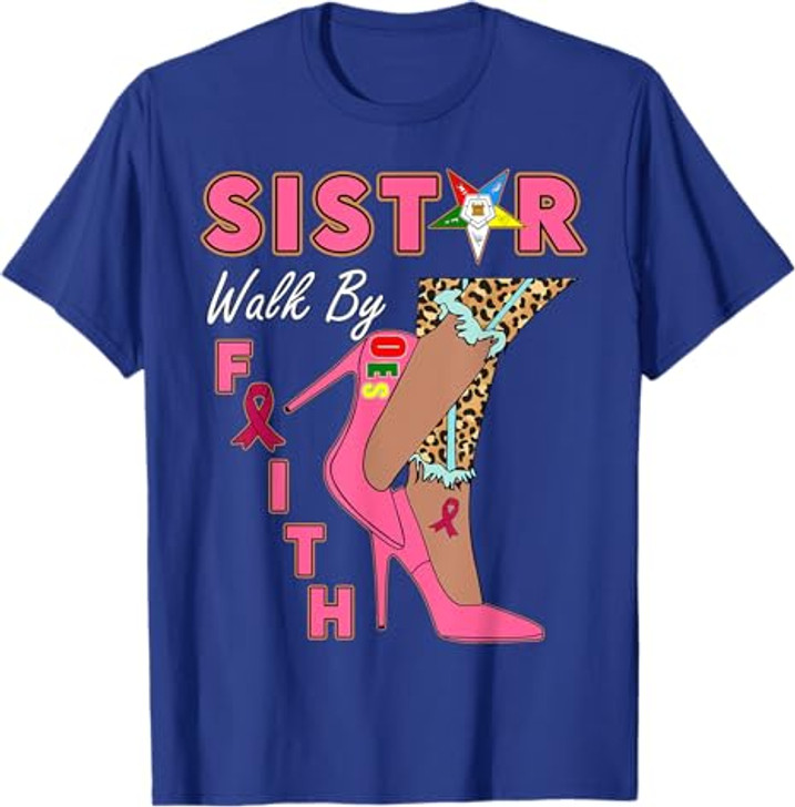 OES SiStar Leopard Walk By Faith Breast Cancer Awareness T-Shirt
