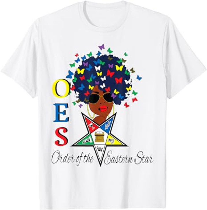 OES Sister Butterfly Afro Hair the Eastern Star Mother's Day T-Shirt